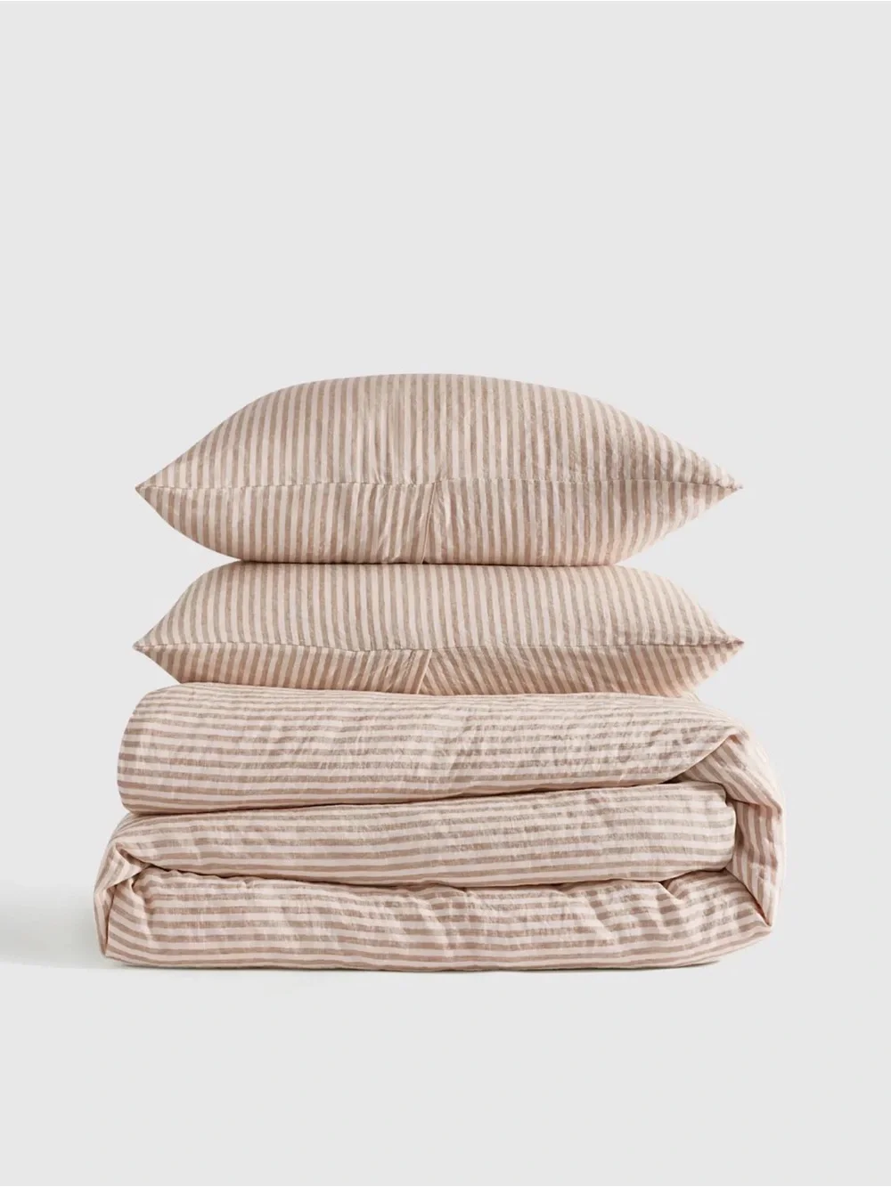 Quince NWOT European Linen Duvet Cover Set in Latte and White Stripe King 988